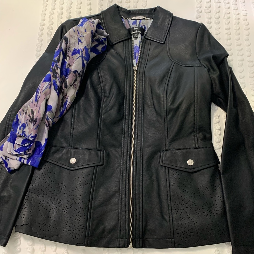 Dennis Basso Vegan Leather Jacket. Feminine Details Size XS NWOT